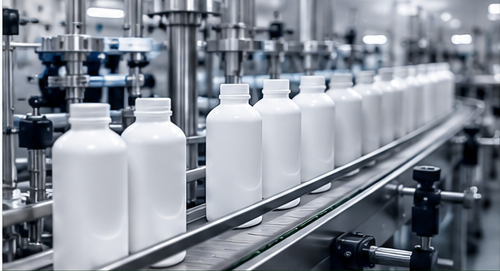 Automated filling line inside a manufacturing facility